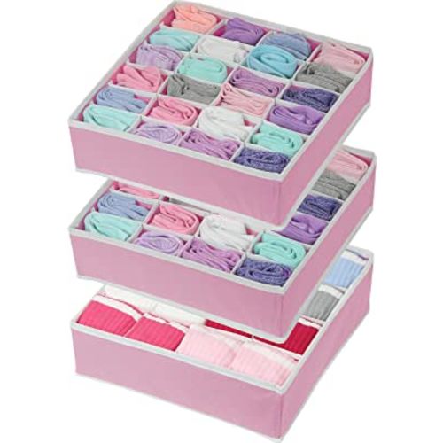 Simple Houseware Closet Drawer Organizer for Clothes, Socks and Underware, 3 Pack, Pink