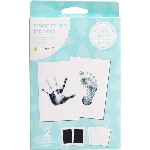 Pearhead Newborn Baby Handprint and Footprint Kit - No Mess Clean-Touch Ink Pad with Impression Cards, Safe for Skin, Perfect Keepsake for Family, Acid-Free, Black, Pack of 2