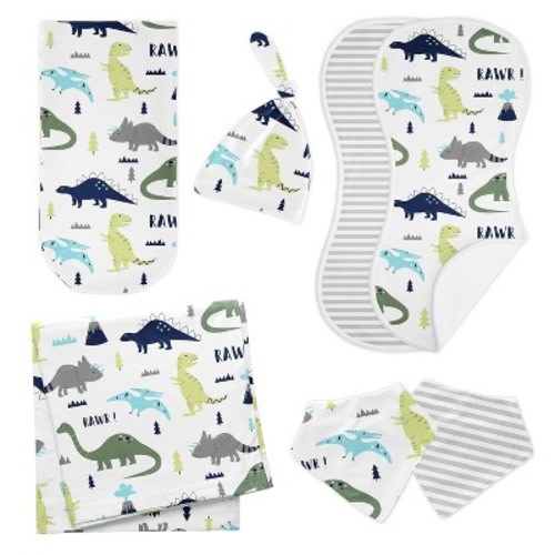 Sweet Jojo Designs Boy Newborn Baby Layette Gift Set Mod Dinosaur Blue and Green 8pc