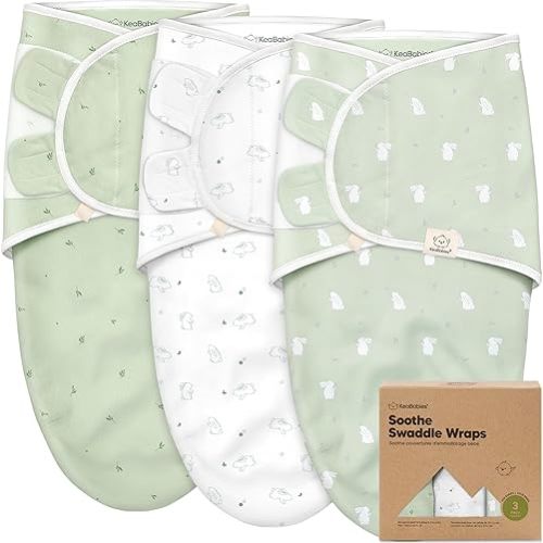 KeaBabies 3-Pack Baby Swaddle Sleep Sack 0-3 Months - 100% Cotton Swaddles for Newborns, Infant, Soft & Breathable Newborn Sleep Sack, Easy To Use Baby Nursery Swaddling Blanket (Bunnies)