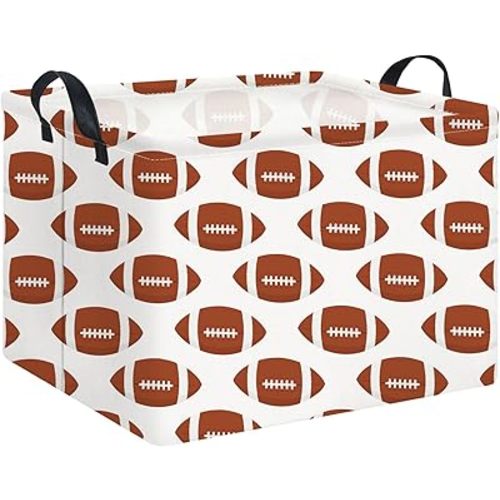 Rectangular Football Storage Basket Empty,Collapsible Gift Basket with Handles,Toys/Books Box,Room Decor(American Football)