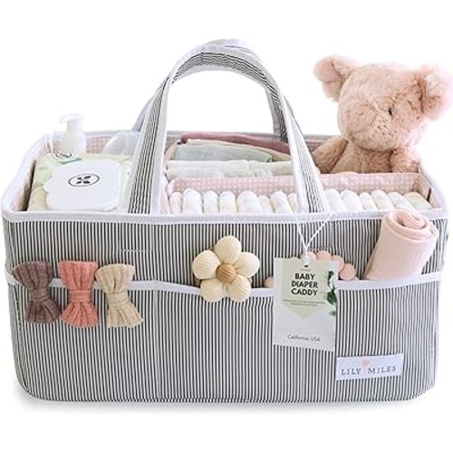 Lily Miles Baby Diaper Caddy Organizer - Girl Nursery Storage Basket Bin - Baby Item - Baby Organizers and Storage - Pink Blush, Large
