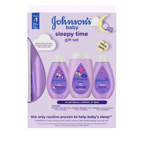 Johnson's Baby Sleepy Time Relaxing Bedtime Gift Set with Bath Lotion and Calming Shampoo