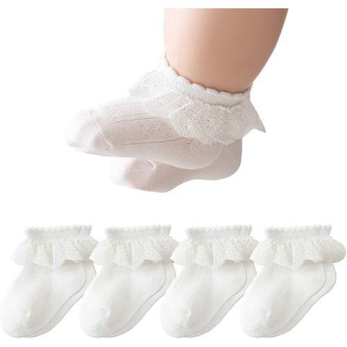 Baby Girls Lace Socks | Frilly Ruffle Princess, Cotton Dress Ankle Socks, For Newborn Infant Toddler and Kids, Cute