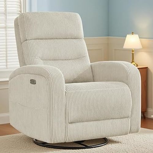 Power Recliner Glider for Nursery, Electric Swivel Rocker Recliner Chair with USB, Comfy Recliner Chairs for Living Room, Bedroom, Bedroom, Corduroy Camel