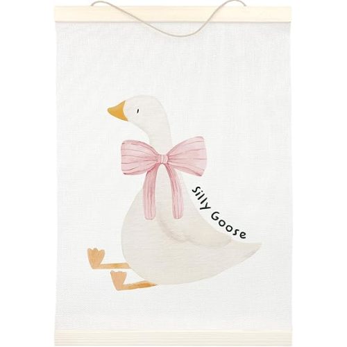 LKETW White Silly Goose Poster Hanger Frame - 12x16 inch Preppy Wall Art with Pink Bow for Dorm Bedroom