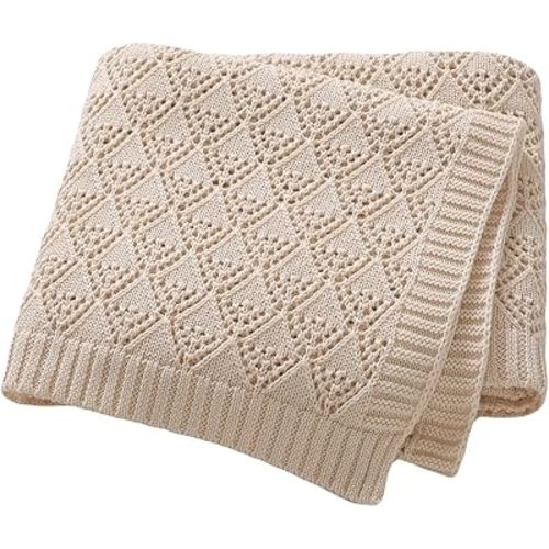 Baby Blanket Cellular Swaddle Soft Warm Knit Cotton Receiving Blankets for Newborn Infant Boys Girls 40 x 30 Inch Camel