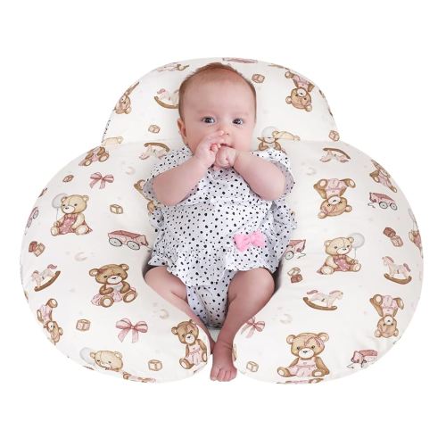 Nursing Pillow, Breastfeeding Pillows, with Removable Pillow Cover, Machine Washable, Machine Washable, Pink Bears
