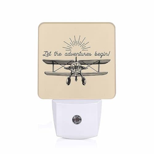 Chrobak LED Night Light,Vintage Retro Airplane LED Night Light Plug into Wall with Dusk to Dawn Light Sensor White Energy Efficient Nightlight for Bedroom Bathroom Hallway Living Room Kitchen