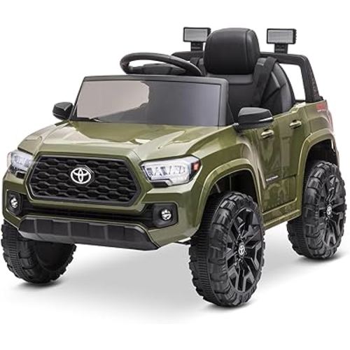 Kidzone 12V Ride on Truck, Battery Powered Licensed Toyota Tacoma Electric Car for Kids, Electric Vehicle Toy with Remote Control, 3 Speeds, MP3, Horn, LED Lights, Suspension System - Green