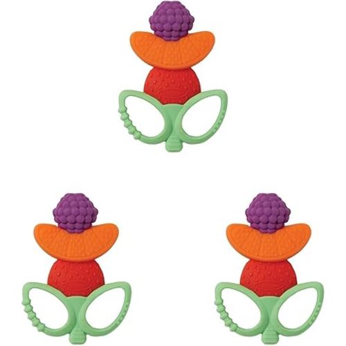 Infantino Lil' Nibbles Textured Silicone Teether -Sensory Exploration and Teething Relief with Easy to Hold Handles, Multicolor Fruit Kabob (Pack of 3)