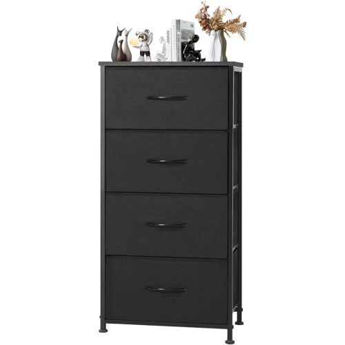 DUMOS 4 Drawers Dresser for Bedroom, Chest of Drawers, Closet Storage with 4 Drawers, Cloth Dresser Clothes Organizers Tower with Fabric Bins, Metal Frame, Wood Tabletop