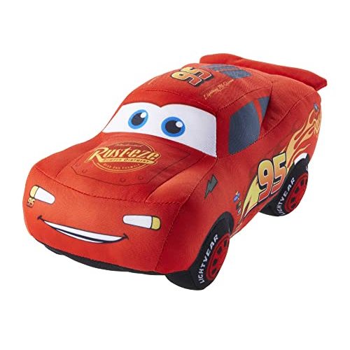 Mattel Disney Pixar Cars Lightning McQueen Talking Plush Toy Car with 10 Sounds, 10-inch
