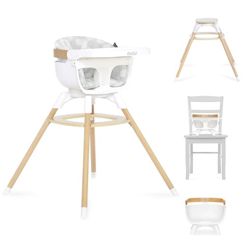 Evolur Ann Beechwood 4-in-1 Highchair | 360 Seat Rotation | Booster seat | Floor Chair | Bar Stool Chair | 5 Point Safety Harness | Grey