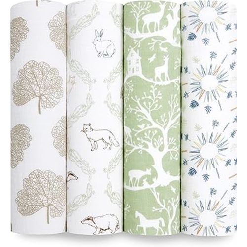 aden + anais Essentials Muslin Swaddle Blankets for Baby Girls and Boys, Newborn Receiving Blanket for Swaddling, 100% Cotton Baby Swaddle Wrap, 4 Pack, Harmony