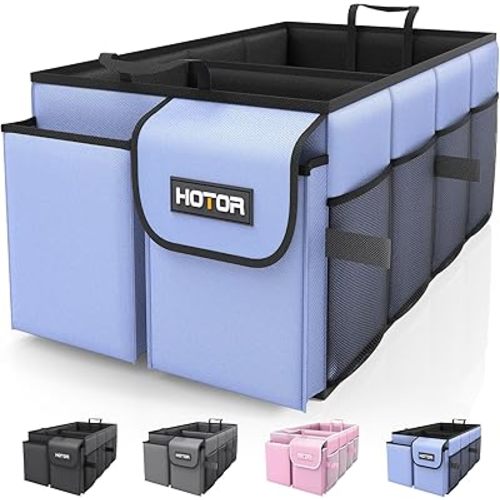 HOTOR Trunk Organizer for Car - Car Organizer, Foldable Trunk organizer for SUVs & Sedans, Sturdy Car Organization for Car Accessories, Tools, Sundries, Blue, 2 Compartments, 21.3"×12.6"×10.6"