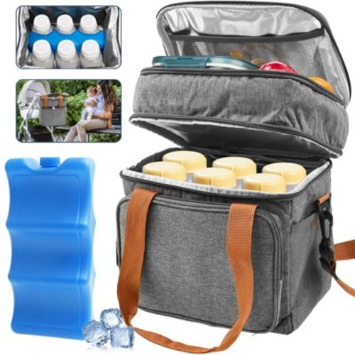 Breastmilk Cooler Bag with Ice Pack Waterproof Insulated Baby Bottle Tote with Shoulder Strap Double Layer Baby Bottle Tote Portable for Outside Picnic
