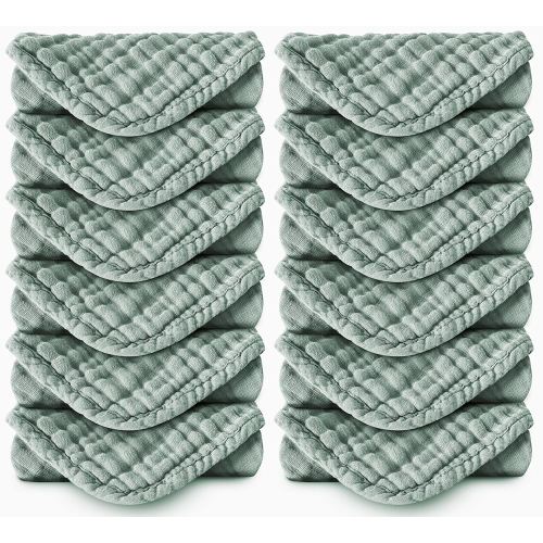 Muslin Burp Cloths 100% Cotton Large 20''x10'' Extra Soft and Absorbent Baby Wash Cloths Spit Up Rags - Baby Burping Cloth for Boys Girls Items(12 Pack Green)