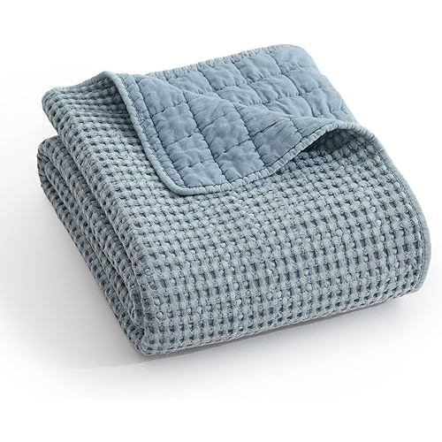 Levtex Home - Mills Waffle - Throw - Chambray Cotton Waffle - Throw Size 50 x 60in.