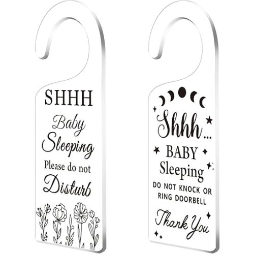 CHGCRAFT 2Pack Baby Sleeping Door Hands Hanger Sign Acrylic Notice Door Hanger Cute Baby Room Sign Handle Decorations Sign for Home Living room Bedroom Kindergarten Gift for Parents