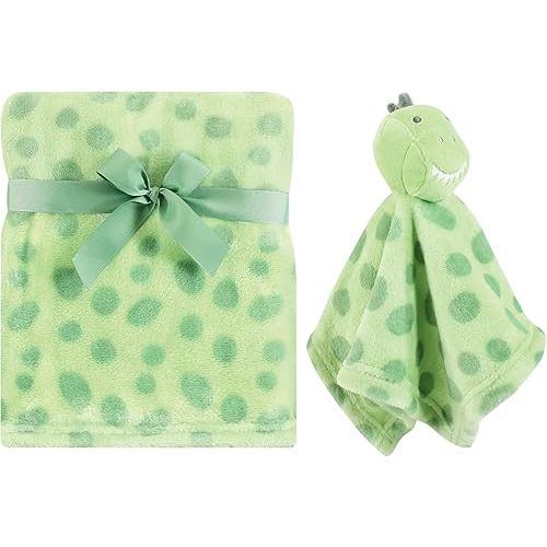 Hudson Baby Unisex Baby Plush Blanket with Security Blanket, Trex, One Size