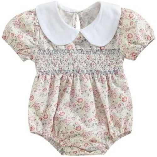 Floral Clothes Summer Outfit Infant Baby Girl Short Sleeve Romper Bodysuit Peter Pan Jumpsuit Top