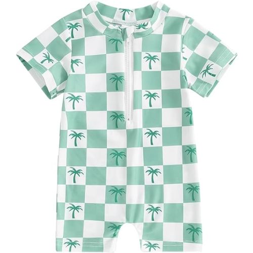 Infant Baby Boy Girl One Piece Swimsuit Rash Guard Shirt Bathing Suit Zip Up Swimwear