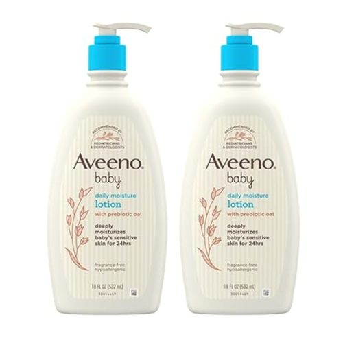 Aveeno Baby Daily Moisture Body Lotion for Sensitive Skin, Hypoallergenic Moisturizing Baby Lotion with Nourishing Oatmeal to Deeply Moisturize Baby's Skin, Fragrance-Free, 18 fl. oz