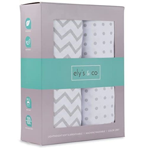 Bassinet Sheet Set 2 Pack - Baby Bassinet Sheets with 100% Jersey Cotton - Bassinet Sheets for Baby Girl and Boy, Newborn Essentials (Grey Chevron and Polka Dot)