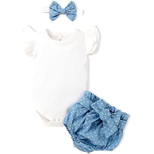 AMAWMW Newborn Baby Girl Summer Clothes Ruffle Ribbed Romper Vintage Floral Bloomers Shorts Outfit Infant Gift Set