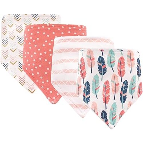 Hudson Baby Unisex Baby Cotton Bandana Bibs, Feather, One Size
