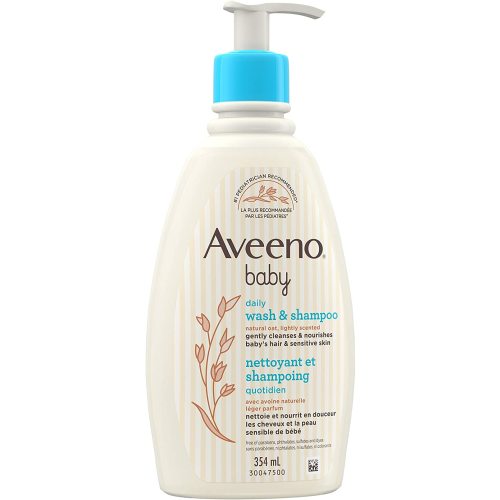 Aveeno Baby Wash and Shampoo - Gentle 2-in-1 Body Wash with Natural Oat Extract for Sensitive Skin - Tear-Free, Hypoallergenic Cleanser, Free from Parabens, Sulfates & Dyes - 975ml