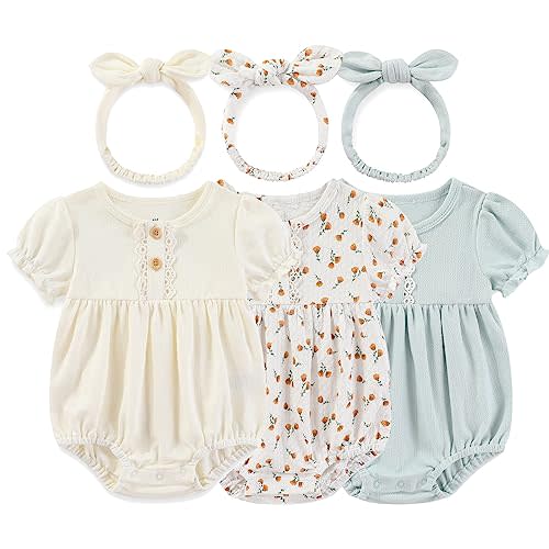 Ecojoy Newborn Baby Girl Bodysuit Suit Baby Clothes Short Sleeve 3 Outfit Bundle Mix Match