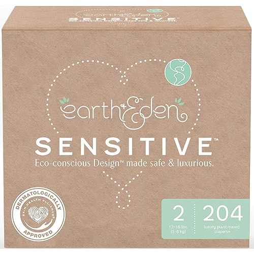 Earth & Eden Sensitive | Eco-Conscious & Hypoallergenic Diapers | Size 2 | 204 Count