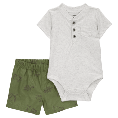 Grey/Green Baby 2-Piece Henley Bodysuit & Short Set - Grey/Green | Carter’s Oshkosh Canada