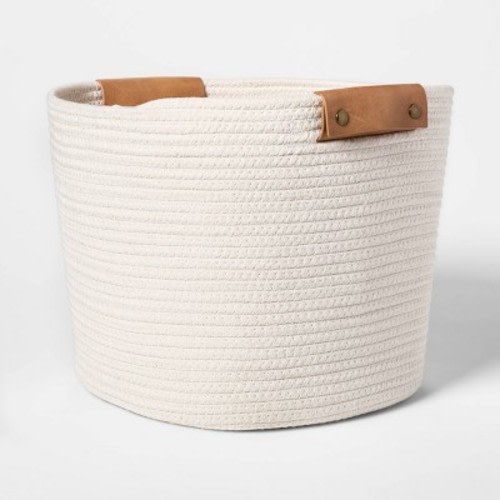 13" Decorative Coiled Rope Square Base Tapered Basket Cream - Threshold™