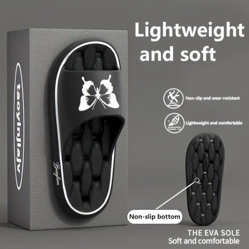 BUSYLION Summer New Women's Slippers Fashionable Butterfly Design Lightweight Soft Elastic Shoe Body Wear-Resistant Anti-Slip Patterned Sole Quick-Drying And Breathable for Home Bathroom Shower. TIPS: There Are Holes In The Sole Of The Shoe., Women