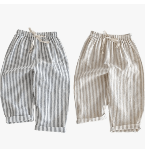 Ashmyova Classic Casual Pants for Boys Thin Cotton Stripe Elastics Waist Spring Summer Trousers Toddler Long Pants 2Pcs