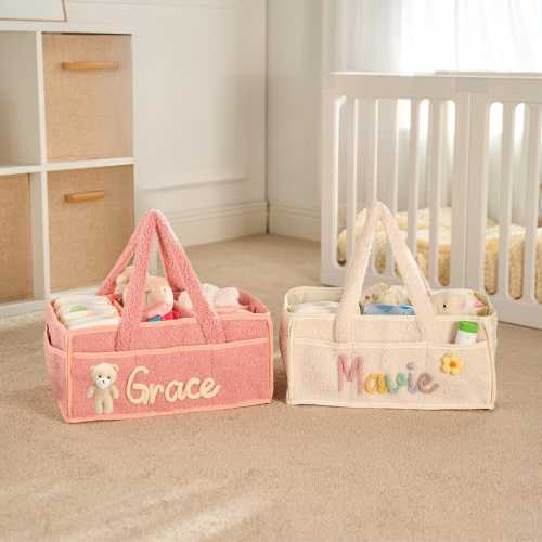 Personalized Sherpa Diaper Caddy, Custom Name Baby Basket, Embroidered Nursery Storage Bag, Diaper Organizer Tote, Personalized Baby Caddy