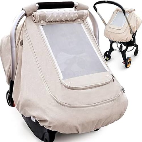 Waterproof Baby Car Seat Cover,YVMVDV Patented Cold Weather Carseat Cover for Babies,Infant Car Seat Cover Canopy for Boy Girls, Keeps Babies Warm and Cozy (Beige)