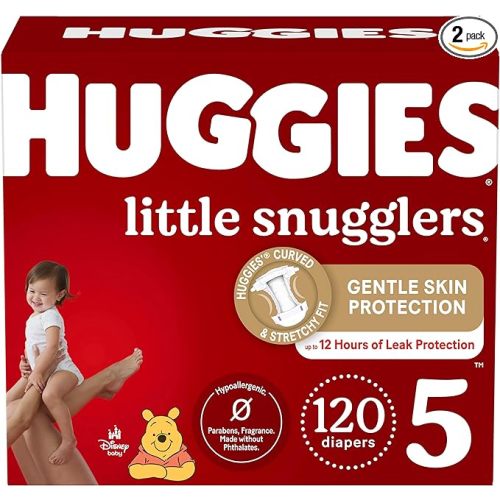 Huggies Size 5 Diapers, Little Snugglers Baby Diapers, Size 5 (27+ lbs), 120 Ct (2 packs of 60)