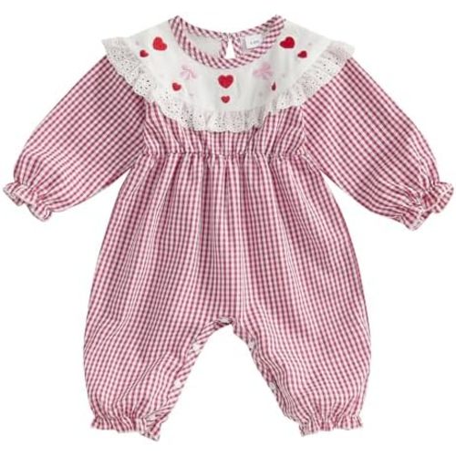 Valentines Baby Girl Outfit Newborn Heart Smocked Romper Jumpsuit Cute 1st Valentines Fall Spring Clothes