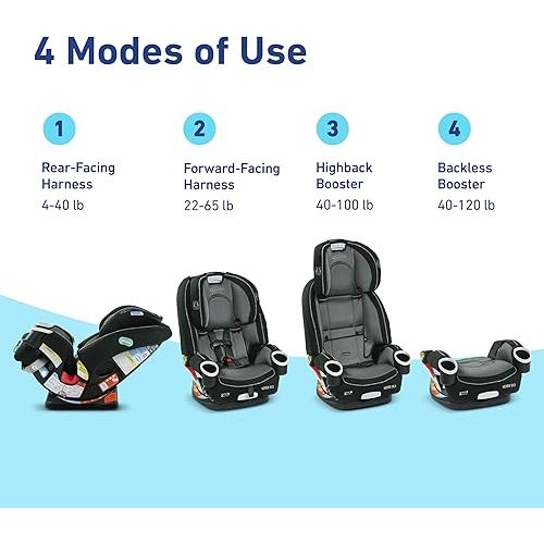 Graco 4Ever DLX 4-in-1 Car Seat, Grey, Infant to Toddler Car Seat, with 10 Years of Use, Rear-facing, Forward-facing and Booster Modes, Safe, Comfortable and Convenient