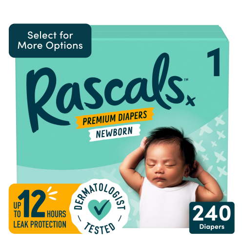 Rascals Premium Diapers Size 1, 240 Count (Select for More Options)