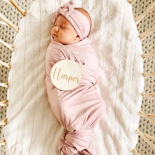 Tiny Hearts in Dusty Pink Oversized Swaddle Blanket | Caden Lane