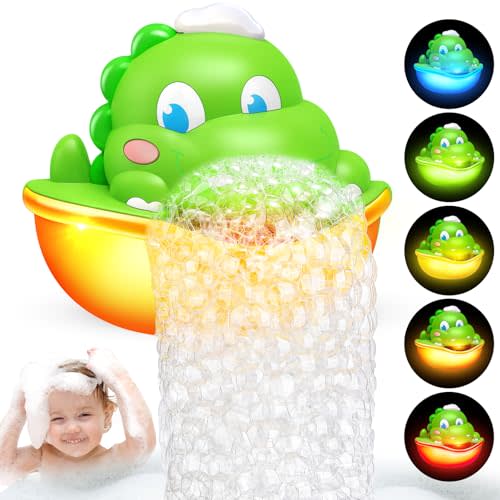 Diyfrety Bath Toys,Light-Up Bath Bubble Machine Automatic Bubble Maker Bathroom Toy for Kids Ages 1-3 4-8 Toddler Bathub Toy Dinosaur Toys for Kids 3-5