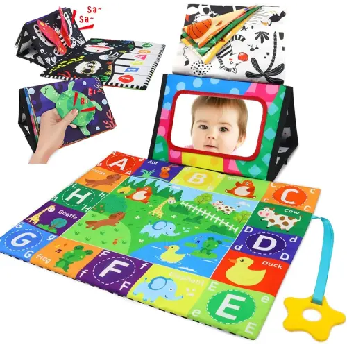2 Pcs Tummy Time Toys Baby Mirror Newborn Toys 0-3 Brain Development, Tummy Time Mirror Baby Toys 6-12 Months High Contrast Montessori Infant Toys 0-6 Months
