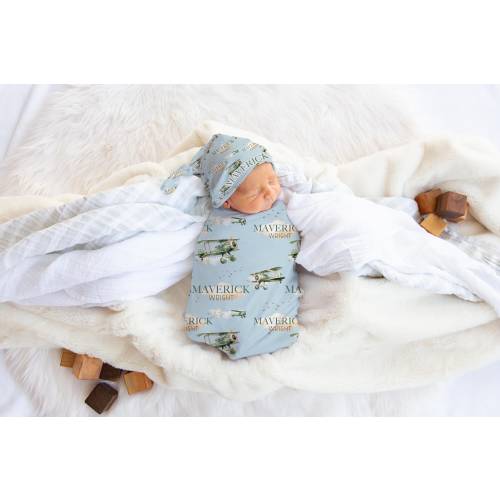 Airplane Swaddle Set, Personalized Airplane Swaddle, Adventure Nursery Theme, Newborn Blanket, Baby Shower Gift, Airplane Swaddle T68