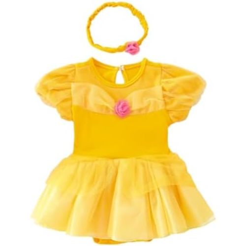 Dressy Daisy Princess Onesie Romper Fancy Dress Costume Halloween Birthday Bodysuit Outfit with Headband for Infant Baby Girl