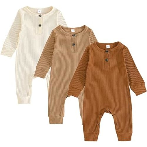 Bafeicao Baby Boy Girl 2/3 Pack Solid Romper Ribbed Short/Long Sleeve Bodysuit Jumpsuit Infant Knitted Outfits Clothes